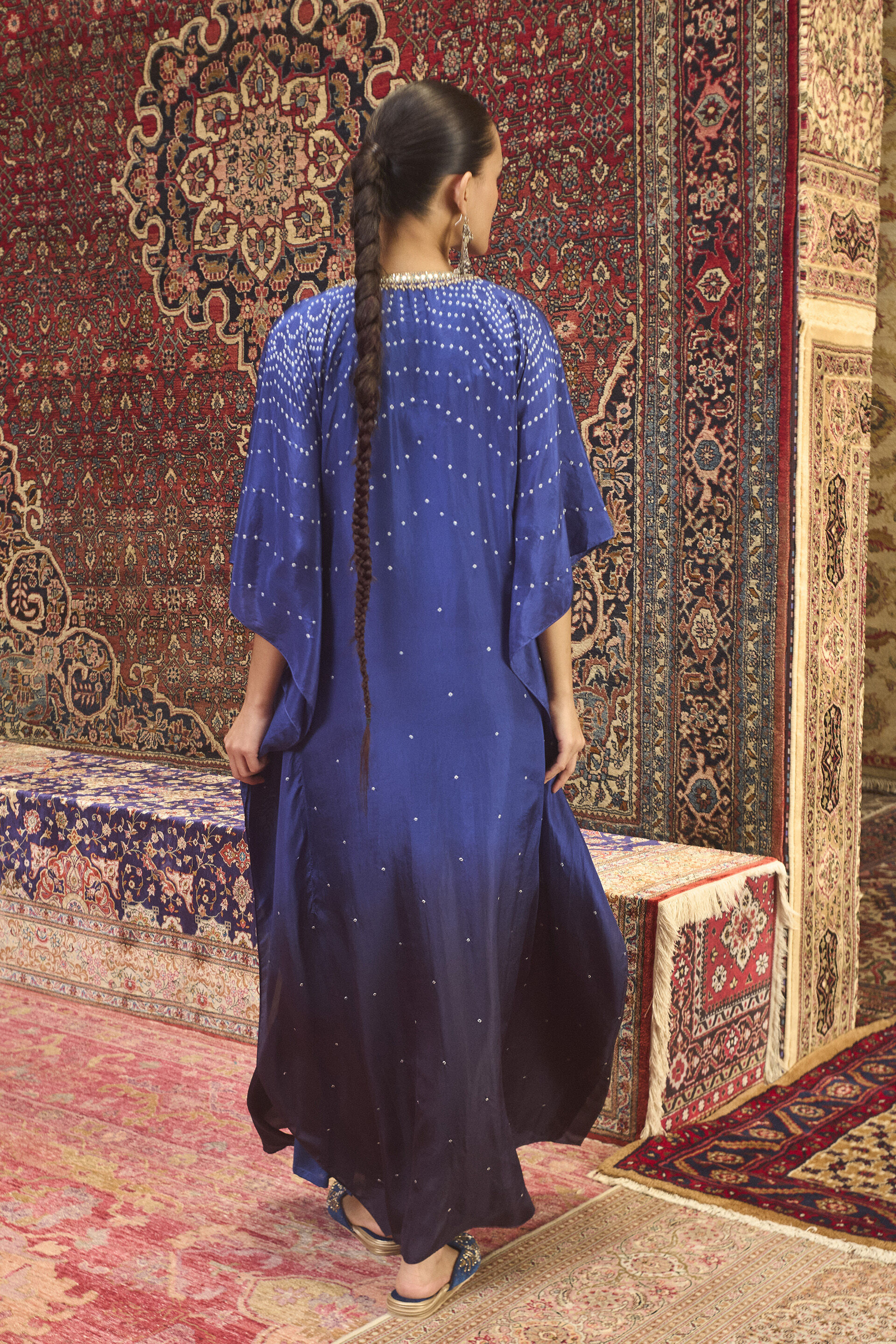 Mohar Handcrafted Bandhani Silk Kaftan - Blue